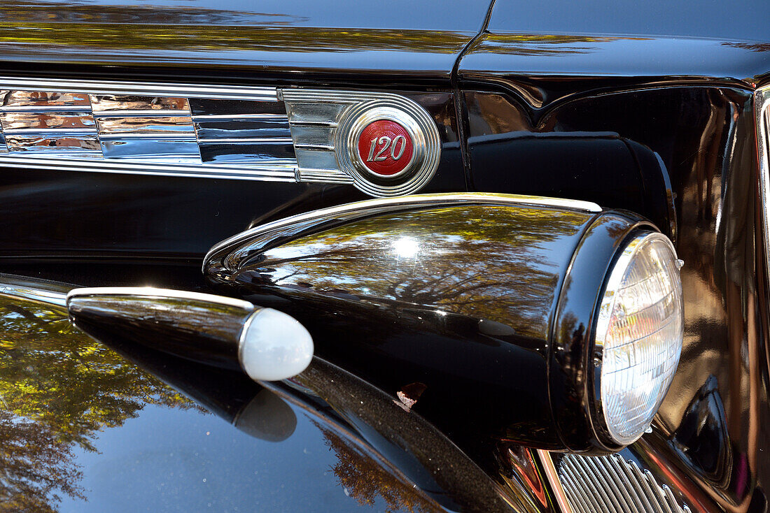 Detail of a Packard classic car in a car festival in San Lorenzo de El Escorial, Madrid.