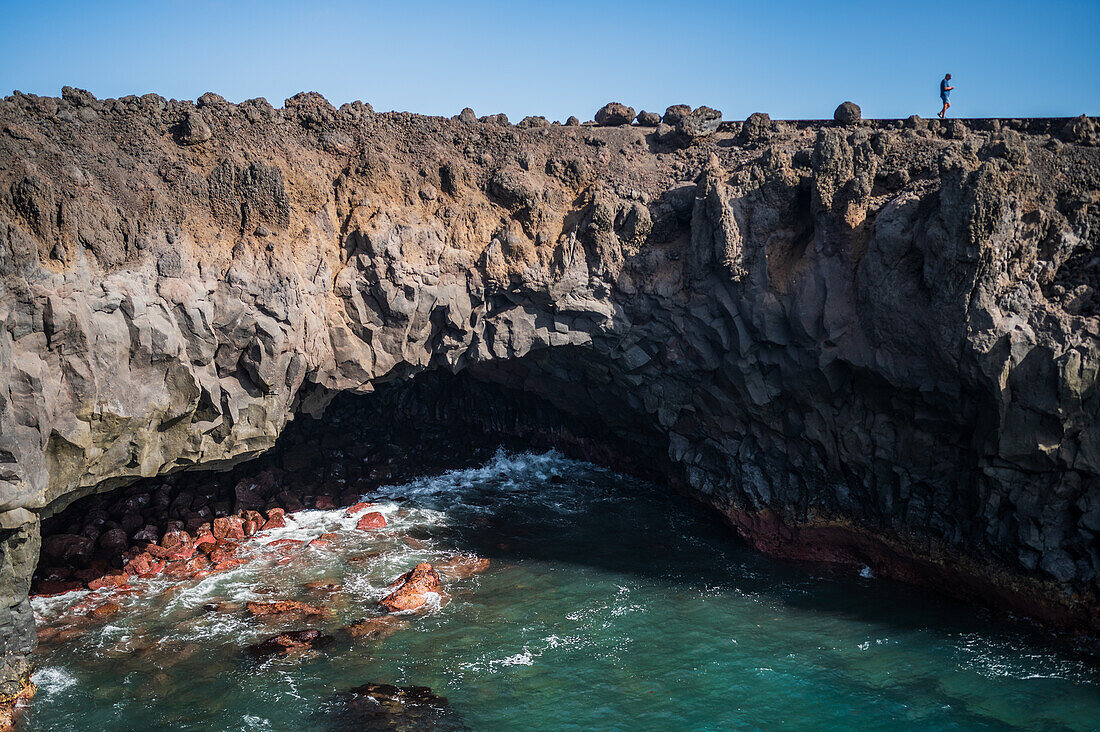 The lava cliffs of Los Hervideros in Lanzarote, Canary Islands, Spain