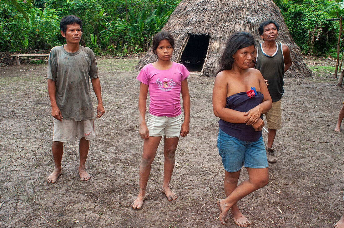 Yagua Indians living a traditional life near the Amazonian city of Iquitos, Peru.