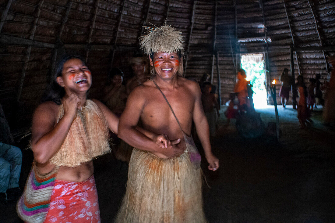 Fire dances, Yagua Indians living a traditional life near the Amazonian city of Iquitos, Peru.