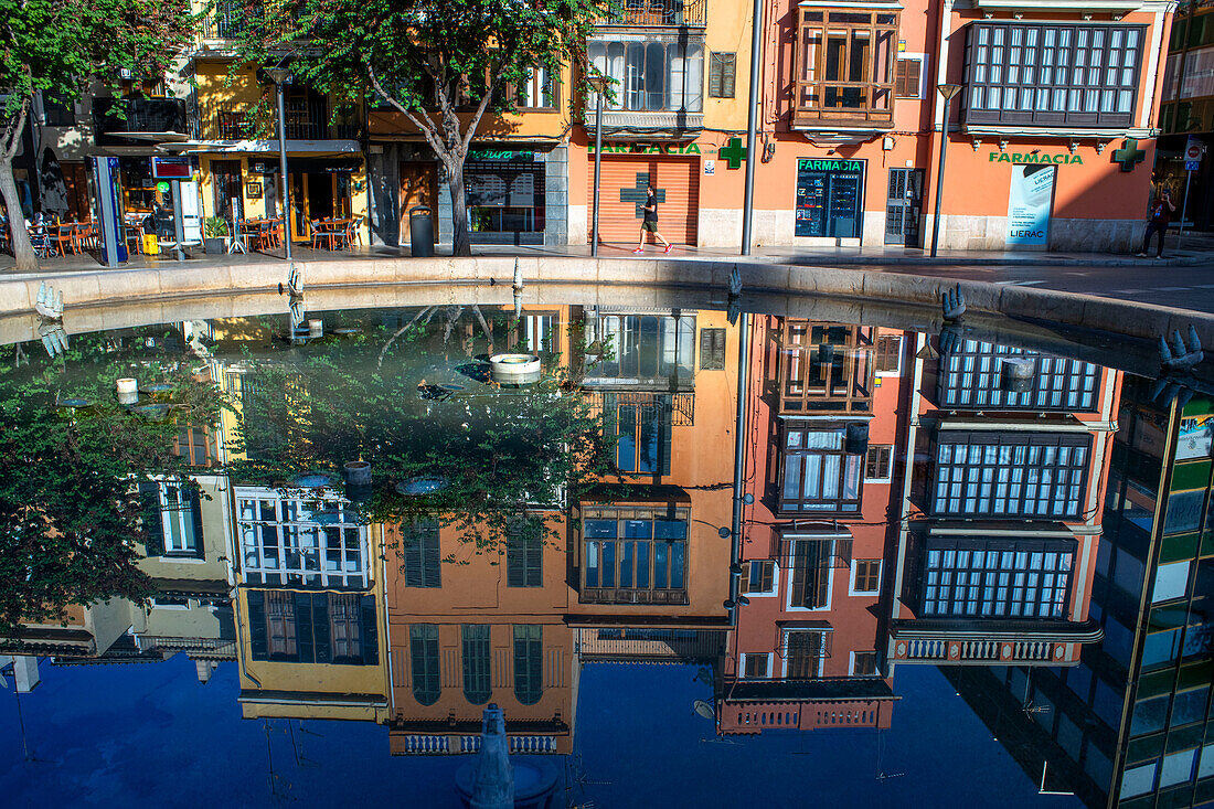 Brunnen im Rondell der Plaza de la Reina (Platz der Königin) in der Altstadt von Palma de Majorca, Balearen, Spanien