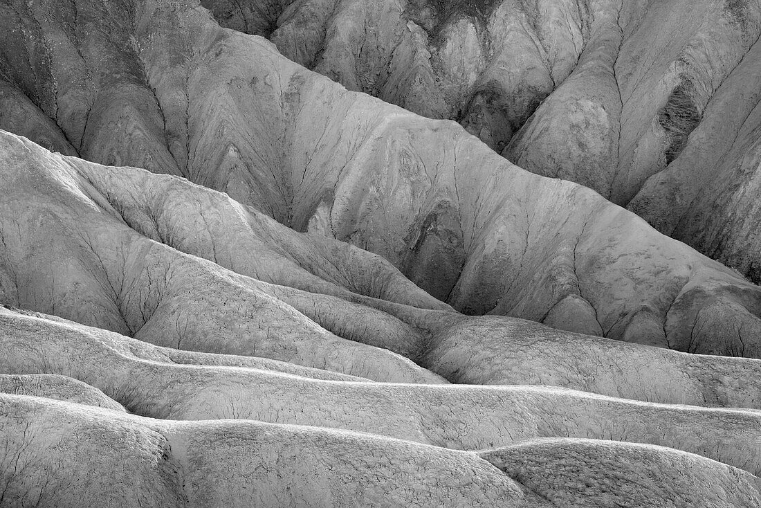 Siltstone badlands of the Furnace Creek Formation below Zabriskie Point in Death Valley National Park, California.