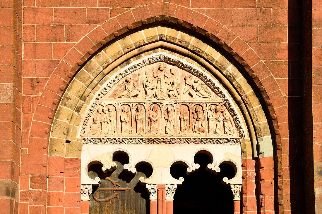 France, Correze, Collonges la Rouge, labelled Les Plus Beaux Villages de France (The Most Beautiful Villages of France), village built in red sandstone, St Pierre Church