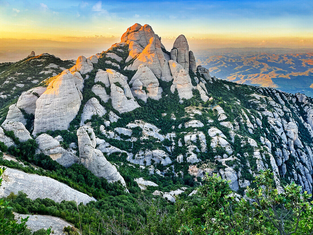 Limestone turrets of the mountains of Montserrat, Barcelona, Catalonia, Spain