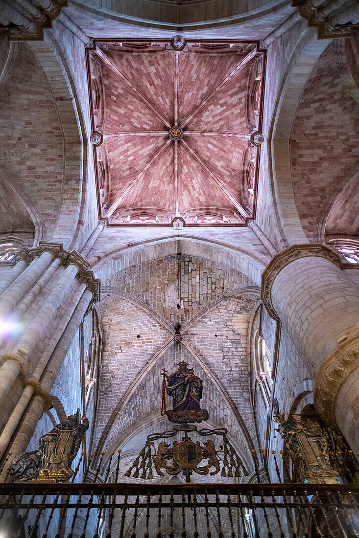 Central section of the roof of the Romanesque Gothic Siguenza Cathedral, Spain, which was badly damaged during the Civil War in 1936