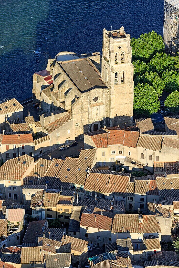 France, Gard, Pont Saint Esprit, The Rhone (aerial view)