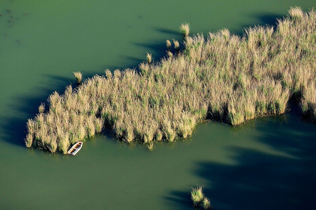 France, Gard, Pont Saint Esprit, The Rhone, Meandre de Lamiat and Marais de l'ile vielle (aerial view)