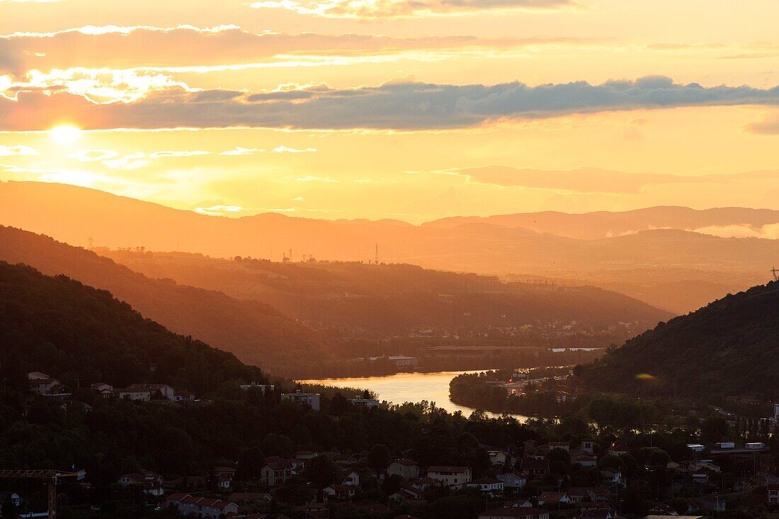 France, Rhone, Saint Romain en Gal, The Rhone and Loire on Rhone in the background from Vienna