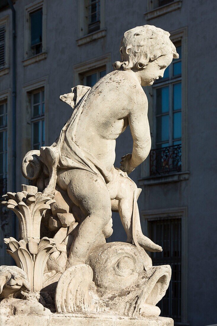 France, Meurthe et Moselle, Nancy, fountain representing a group of children located at the angle of the Place de la Carriere listed as World Heritage by UNESCO next to Place Stanislas (Stanislas square)