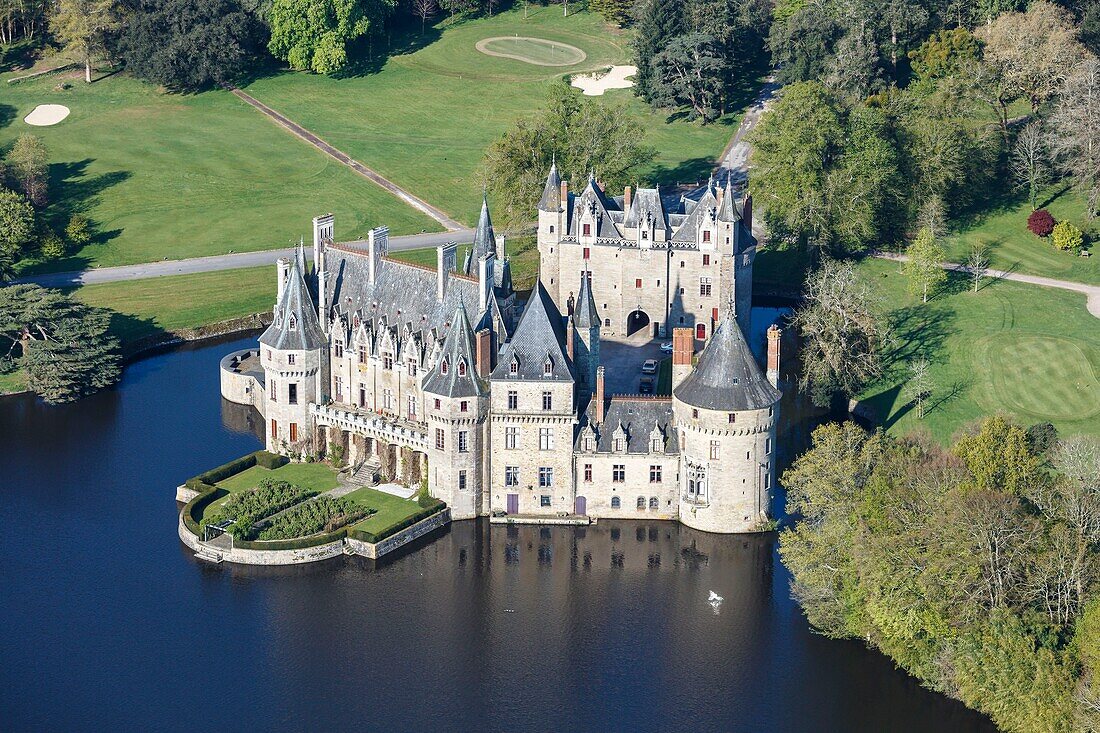 France, Loire Atlantique, Missillac, La Bretesche castle (aerial view)