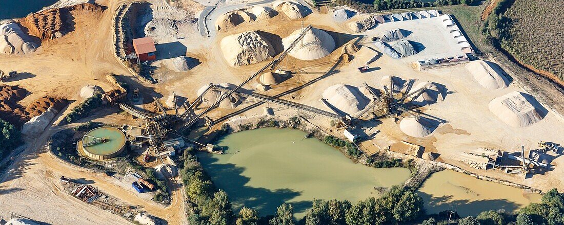 France, Vendee, St Christophe du Ligneron, sand quarry (aerial view)