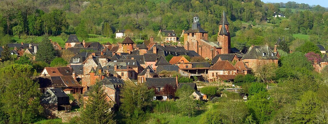 France, Correze, Collonges la Rouge, labelled Les Plus Beaux Villages de France (The Most Beautiful Villages of France), village built in red sandstone