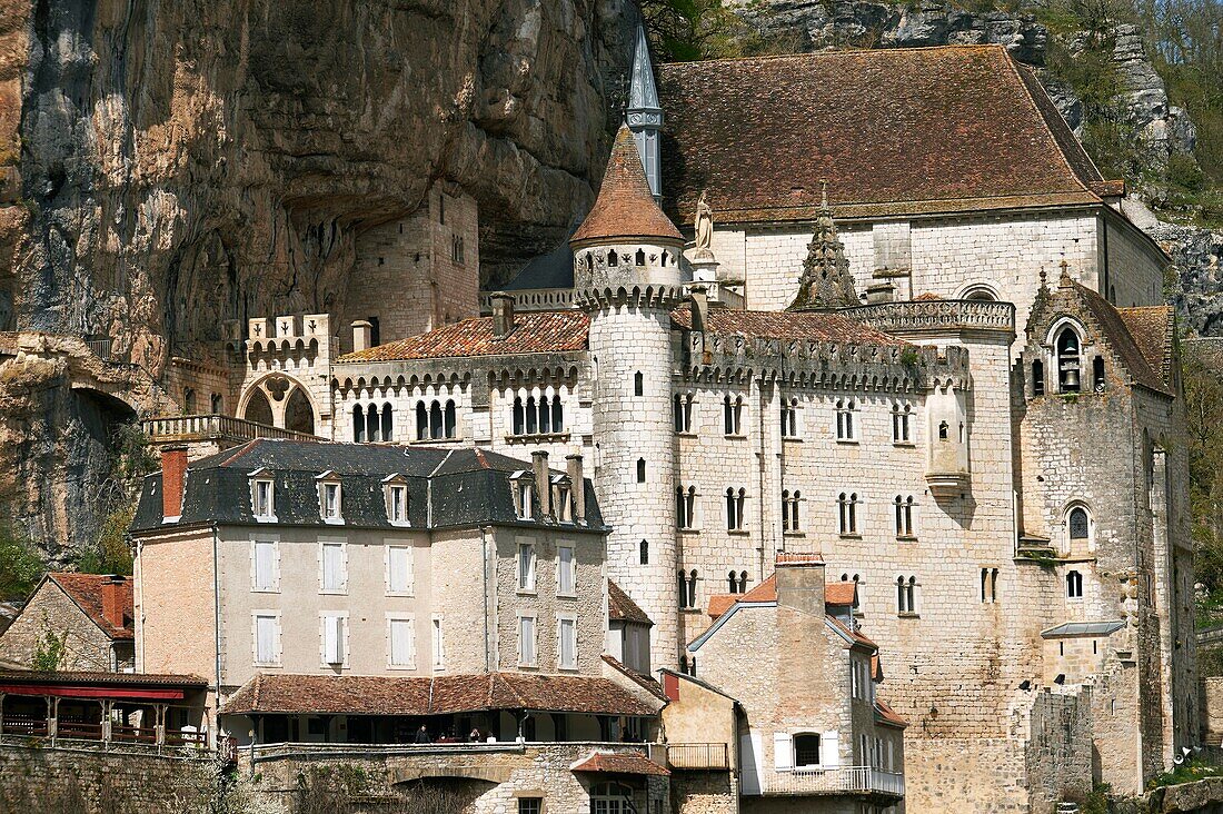 Frankreich, Lot, Rocamadour, die Stadt Rocamadour, die Schluchten des Alzou, auf dem Weg nach Santiago de Compostel von der UNESCO zum Weltkulturerbe erklärt