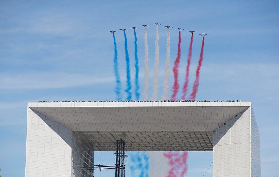 France, Hauts de Seine, La Defense, Puteaux, 14th of July, National Day, la Grande Arche (Great Arch) by the architect Otto von Spreckelsen