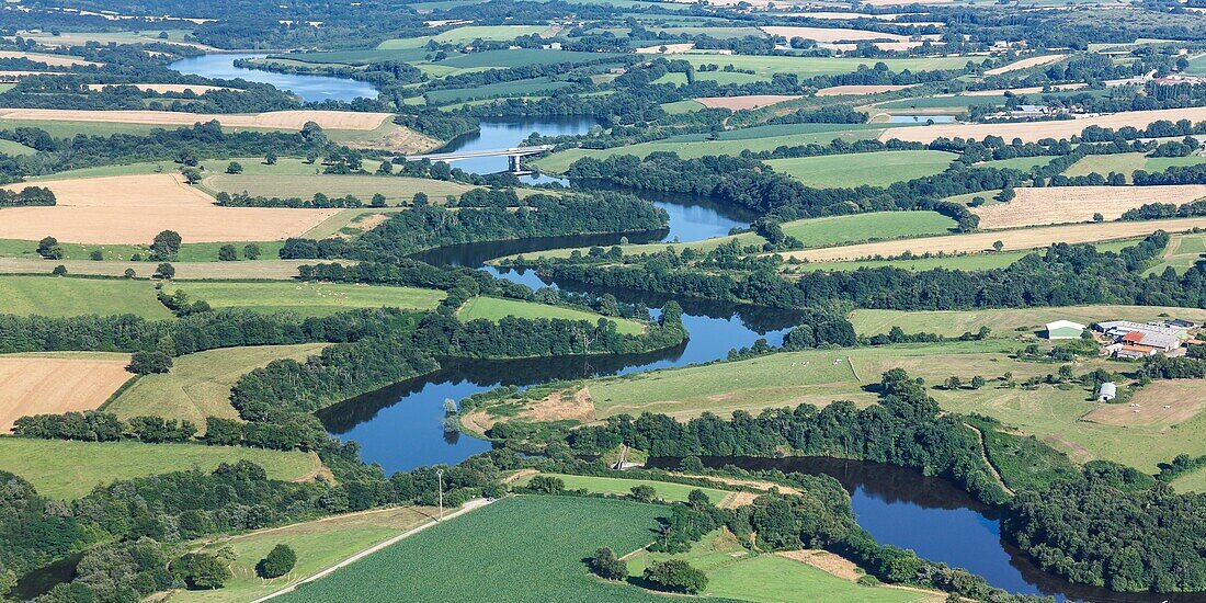France, Vendee, Bournezeau, the Vouraie river (aerial view)