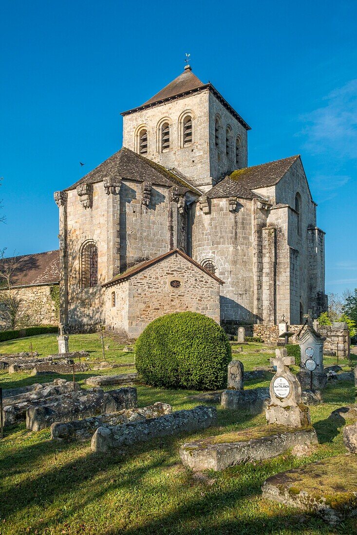 France, Haute Vienne, le Chalard, Assomption church and the monks' cemetery