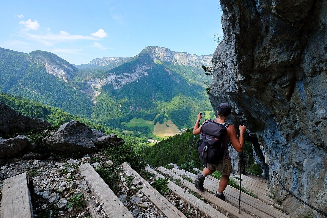 Frankreich, Haute Savoie, Thorens-Glières, Pas du Roc Treppe