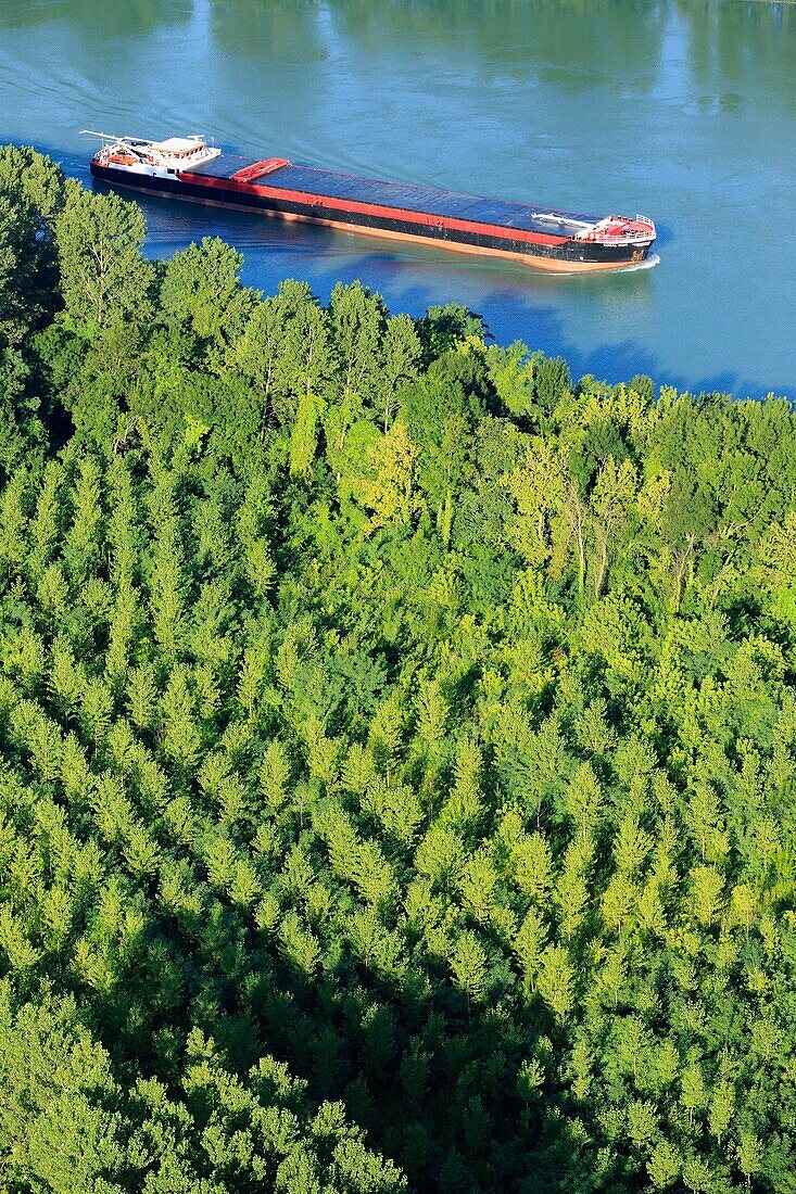 France, Isere, Chonas L'Amballan, Sensitive Natural Area of Gerbay, navigation on the Rhone (aerial view)