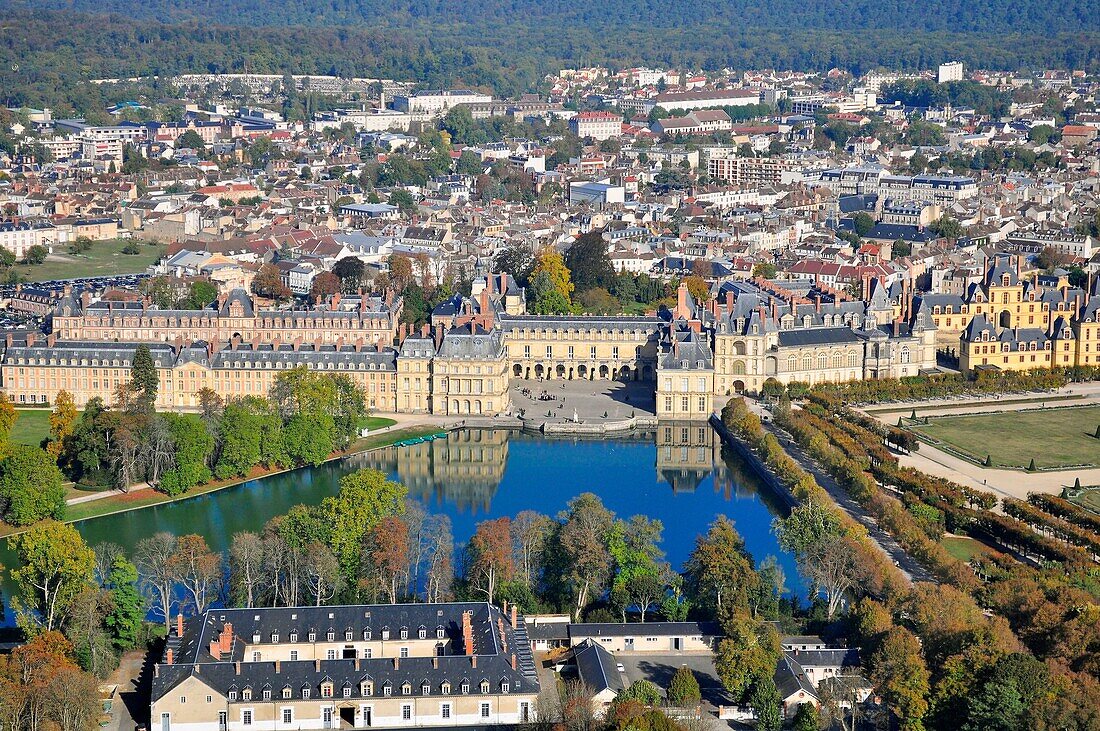 France, Seine et Marne, castle of Fontainebleau listed as World Heritage by UNESCO (aerial view)