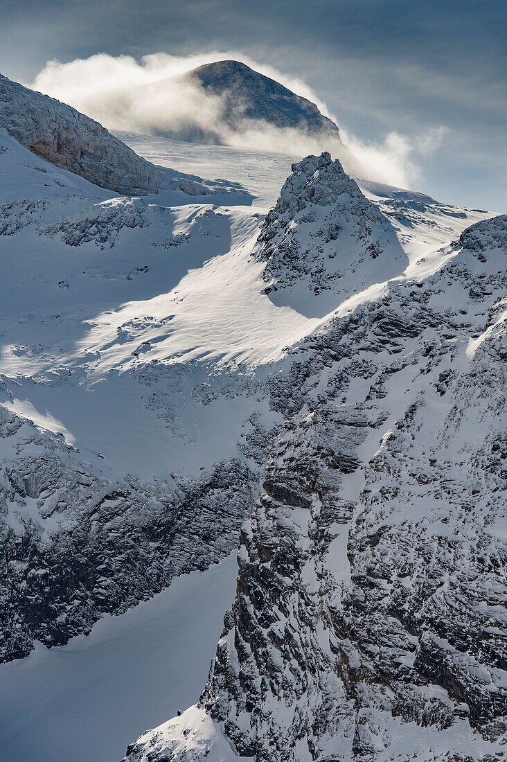 Frankreich, Savoie, Massif de la Vanoise, Pralognan La Vanoise, Nationalpark, Bochor-Hänge, Blick auf Gletscher und Pointe du Dard im Nationalpark