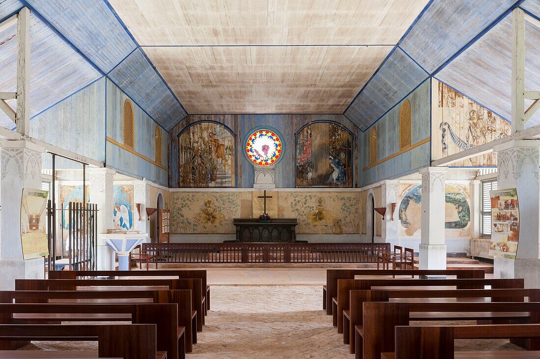 France, French Guiana, Salvation's Islands, Royal Island, Church Interior decorated by Francis Lagrage in 1855