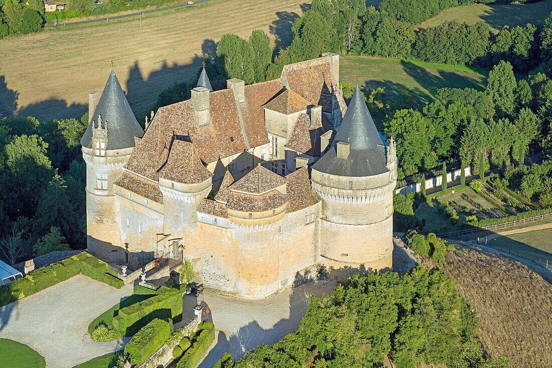 Frankreich, Dordogne, Perigord Pourpre (Purple Perigord), Beaumont du Perigord, das Schloss von Bannes (Luftaufnahme)