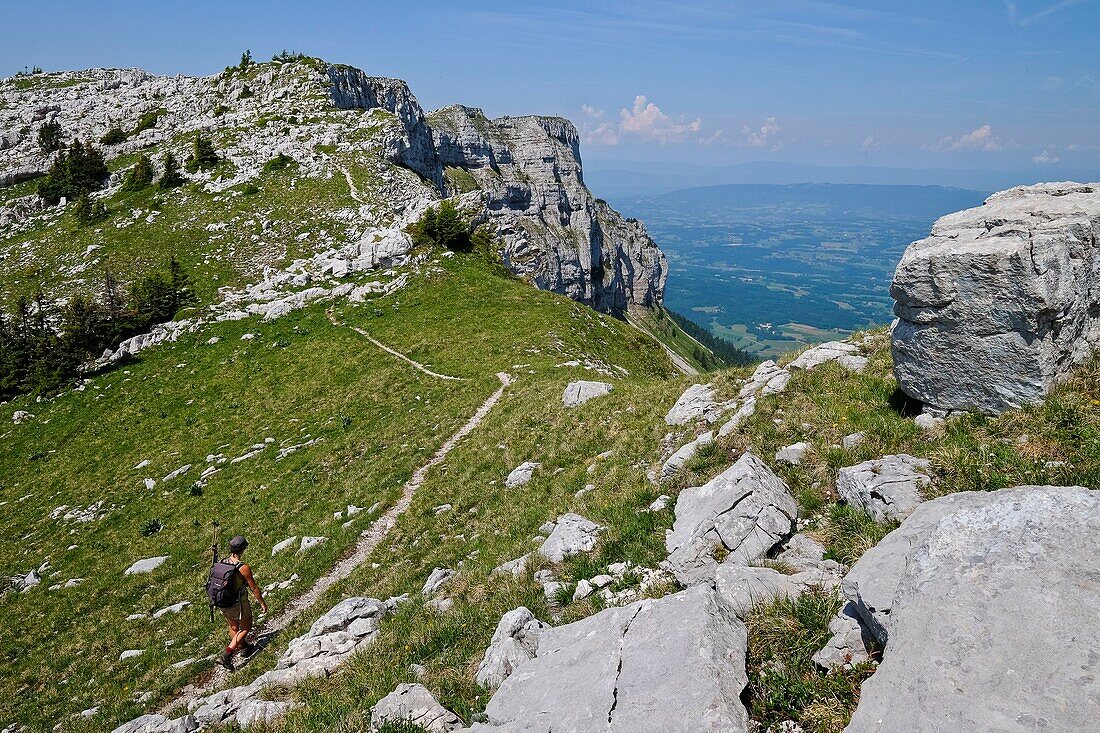 France, Haute Savoie, Thorens-Glières, view on the Foron plain from the Sous-Dine ridge