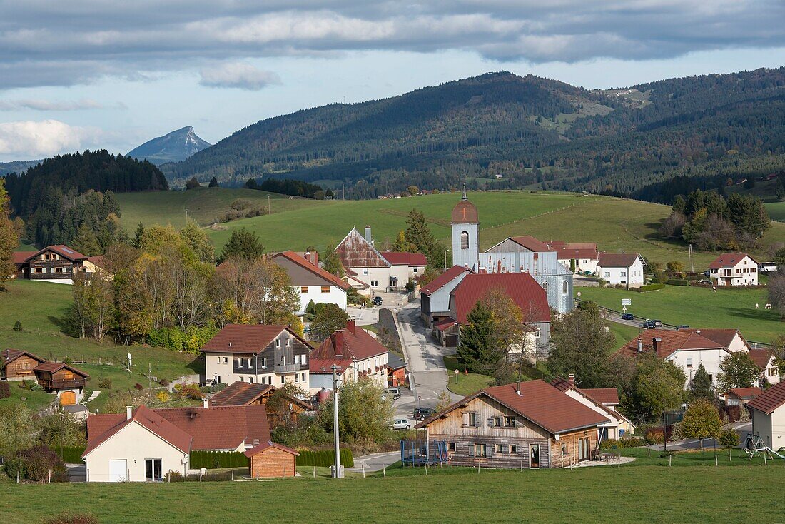 France, Doubs, Mouthe, at the top Doubs the village of Gelin