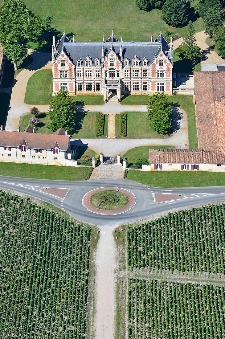 France, Gironde, Margaux, Chateau Cantenac Brown in the Medoc region, Third Great Growths listed in 1855 (aerial view)