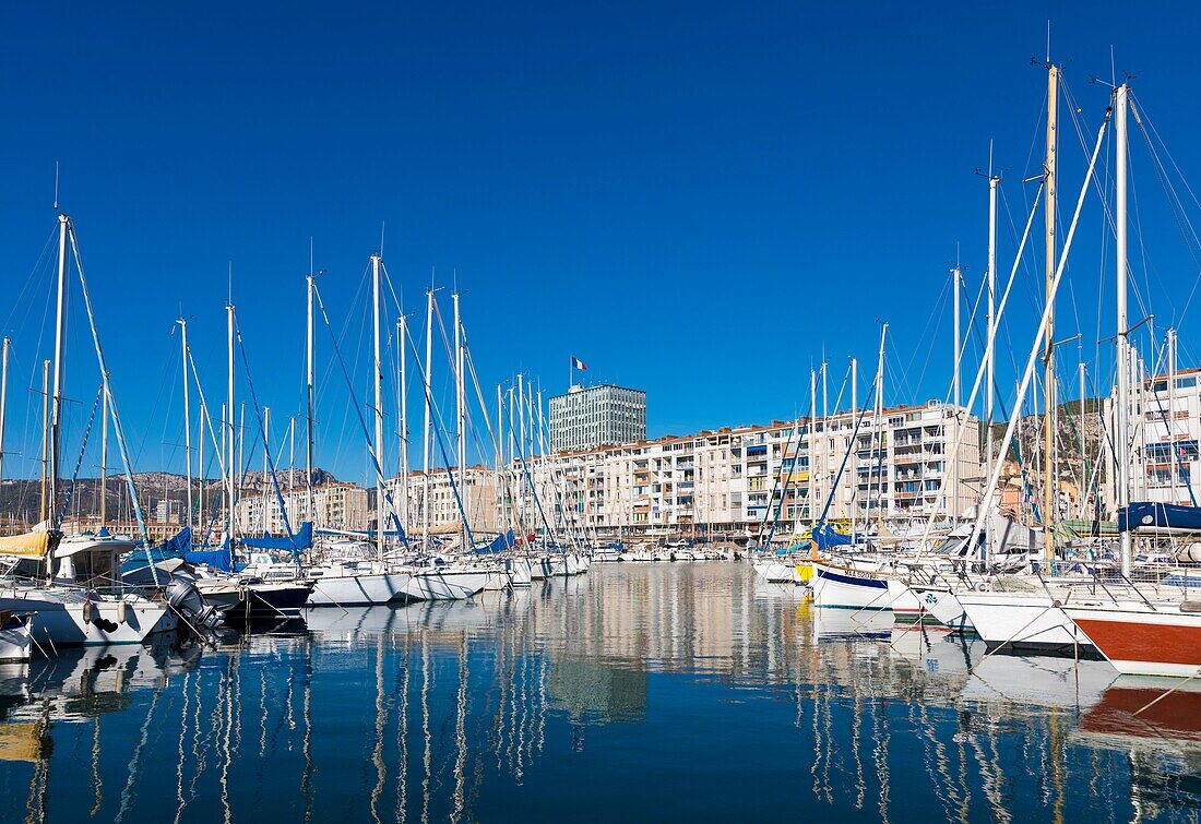 Frankreich, Var, Toulon, der Hafen, Darse Vieille, Kai von Cronstadt, im Hintergrund das Rathaus