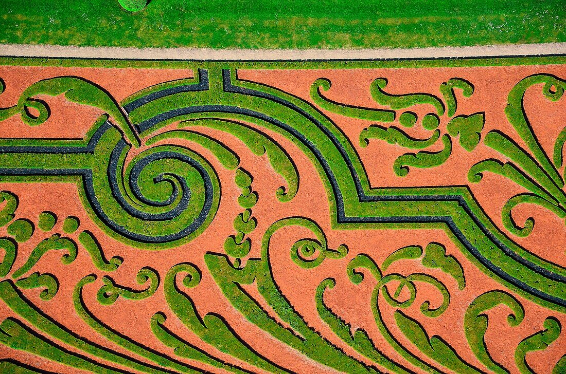 France, Seine et Marne, garden of castle of Vaux le Vicomte (aerial view)