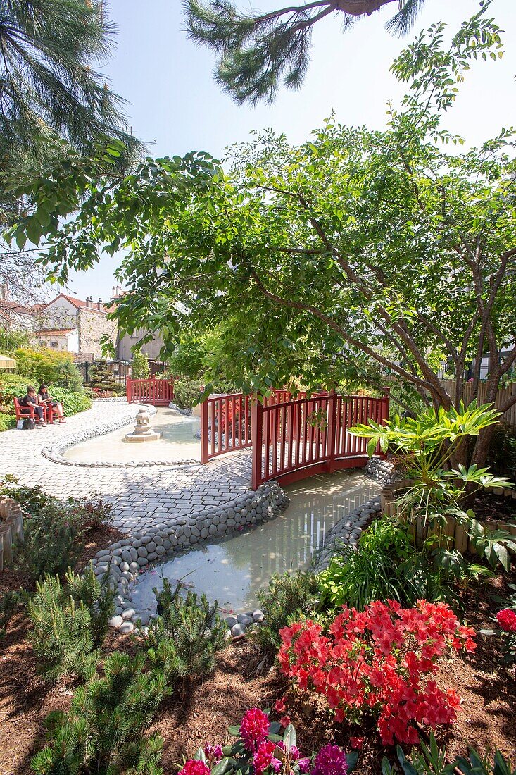 France, Hauts de Seine, Puteaux, Jardin Japonais, japanese garden in spring