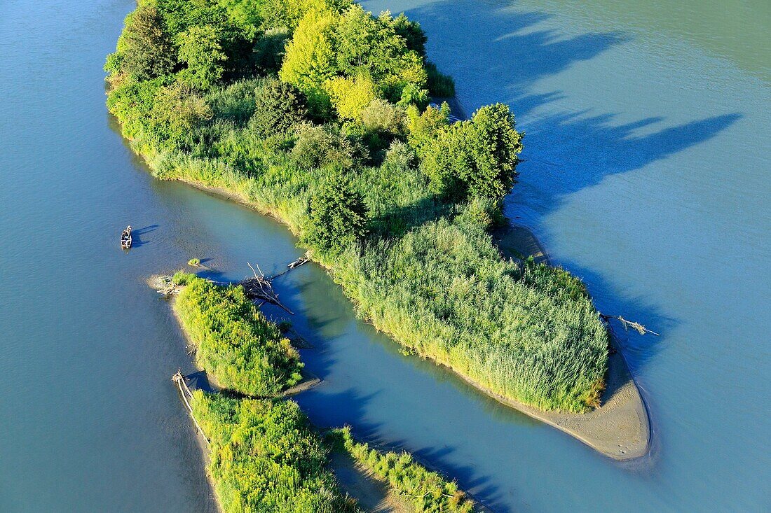 France, Ain, Peyrieu, The Rhone (aerial view)