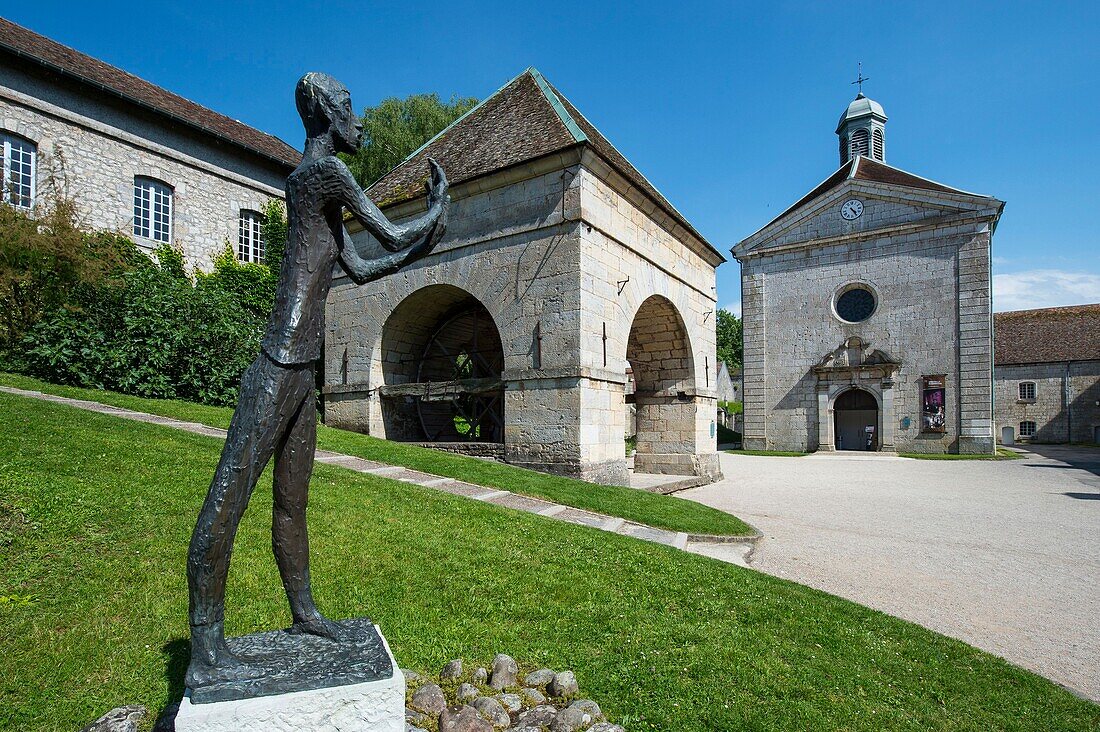 France, Doubs, Besancon, in the Vauban citadel, Unesco world heritage, the chapel, the well and the sculpture the witness by Georges Oudot