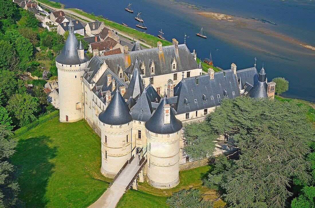 France, Loir et Cher, Chaumont castle and the Loire rivers (aerial view)