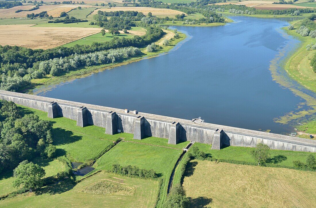 France, Cote d'Or, Chazilly, The reservoir of Chazilly, reservoirs of the channel of Burgundy (aerial view)