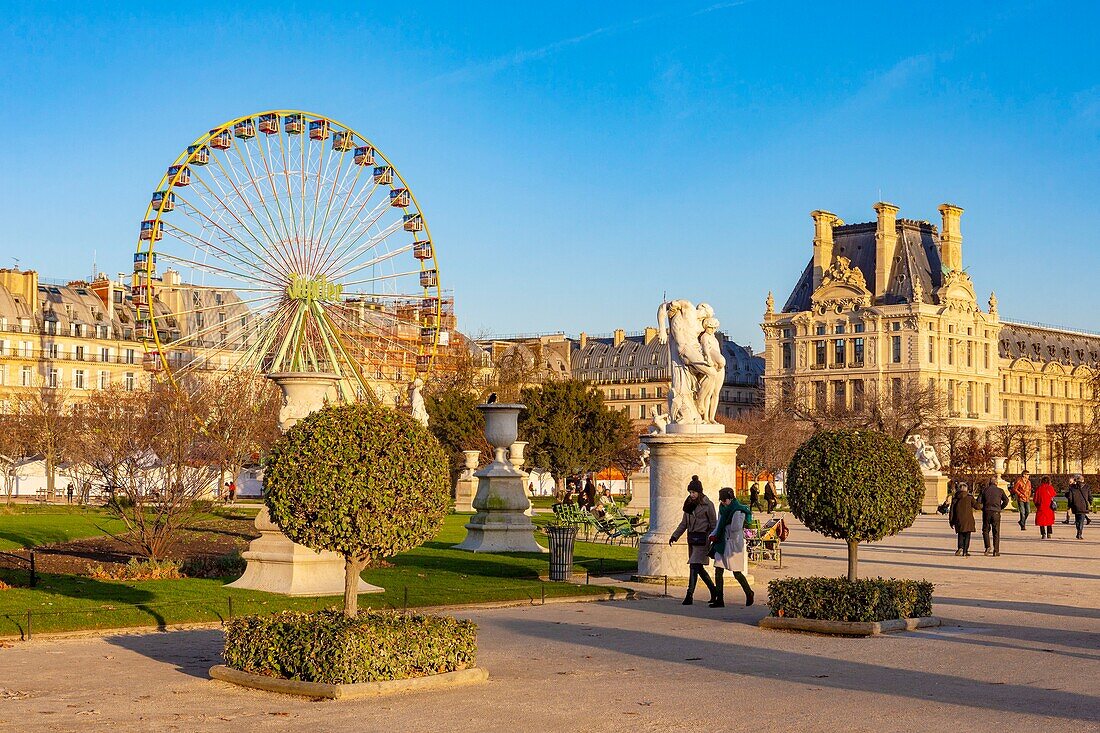 France, Paris, Tuileries garden in Winter and the Christmas Grand Wheel