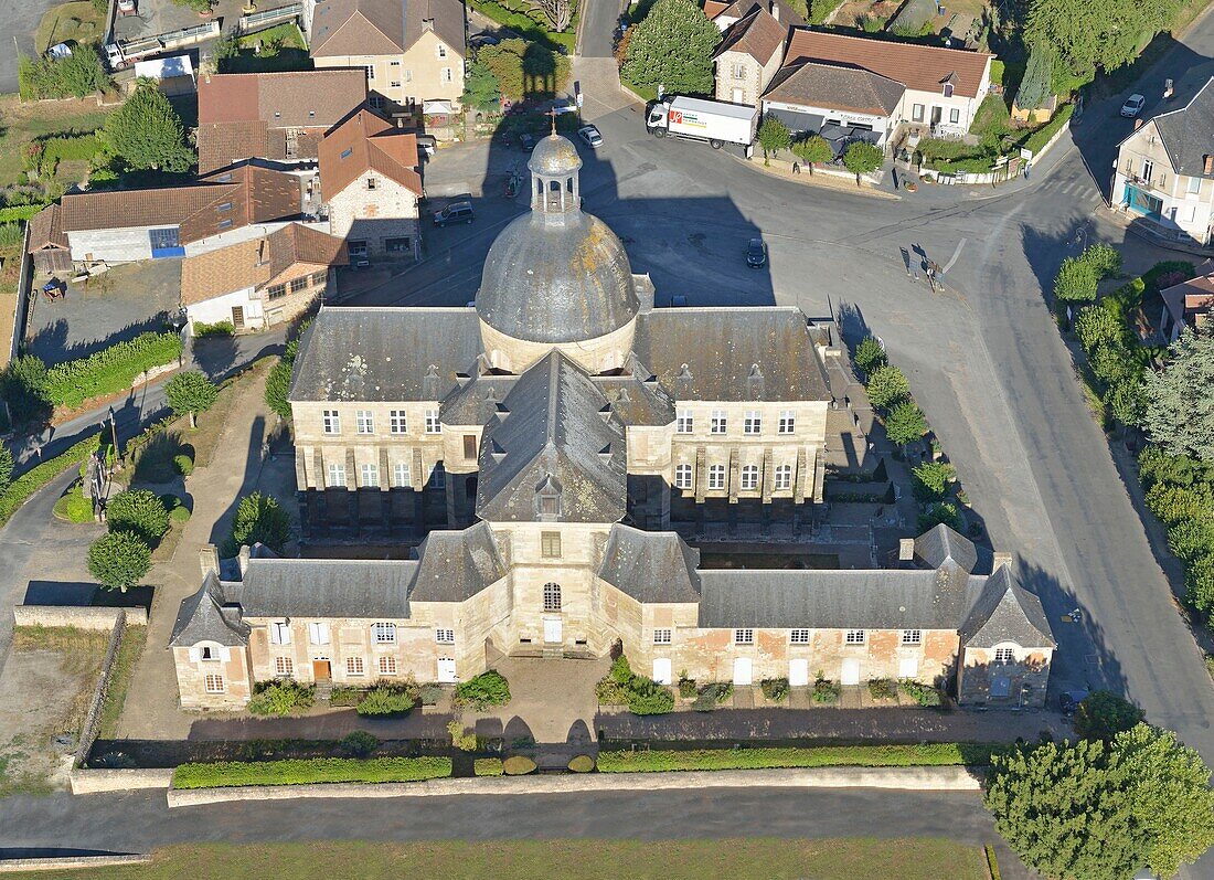 France, Dordogne, Museum of the Medicine of Hautefort Hotel Dieu (aerial view)