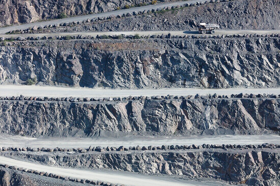 France, Vendee, St Michel le Cloucq, amphibolite gneiss and schist quarry (aerial view)