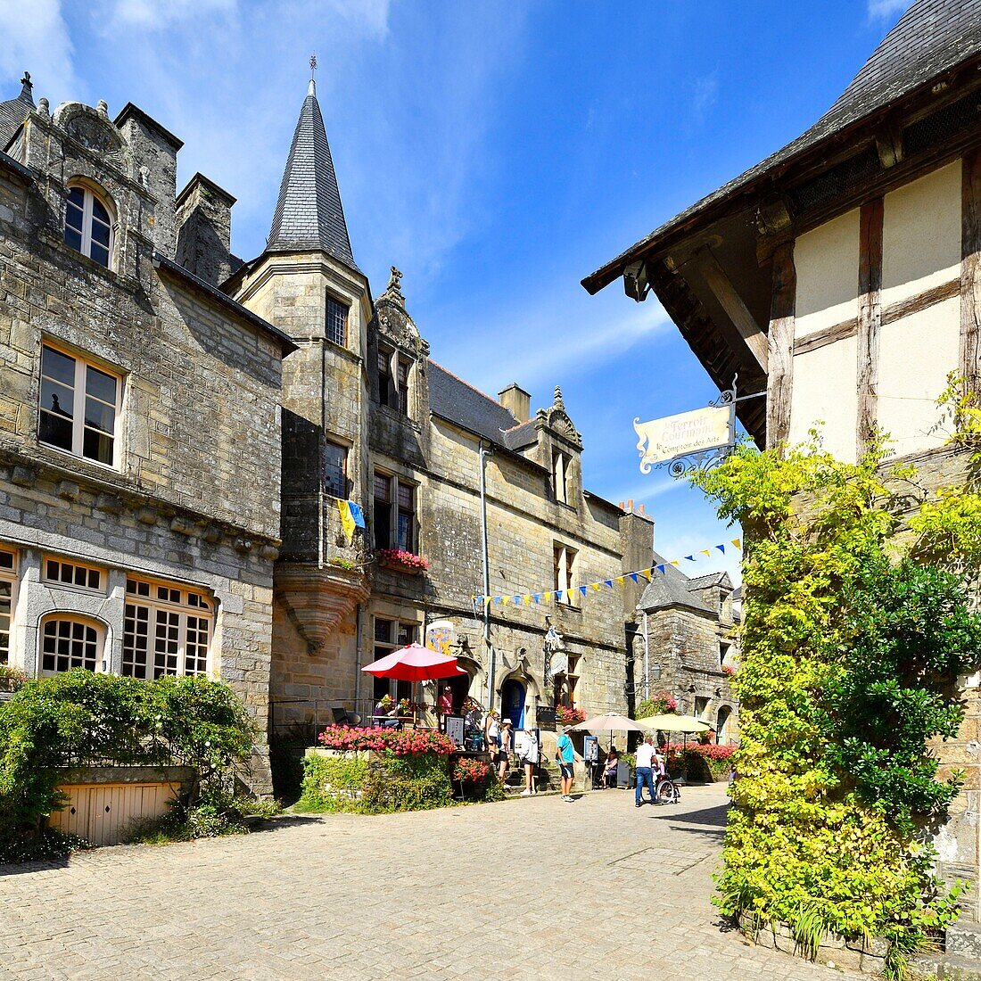 France, Morbihan, Rochefort en Terre, labelled les plus beaux villages de France (The Most Beautiful Villages of France), Place du Puits