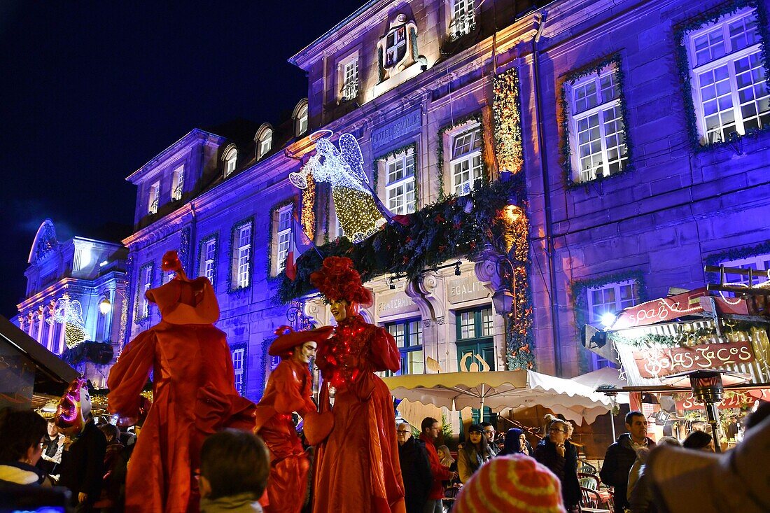 France, Doubs, Montbeliard, hotel deville, Christmas lights