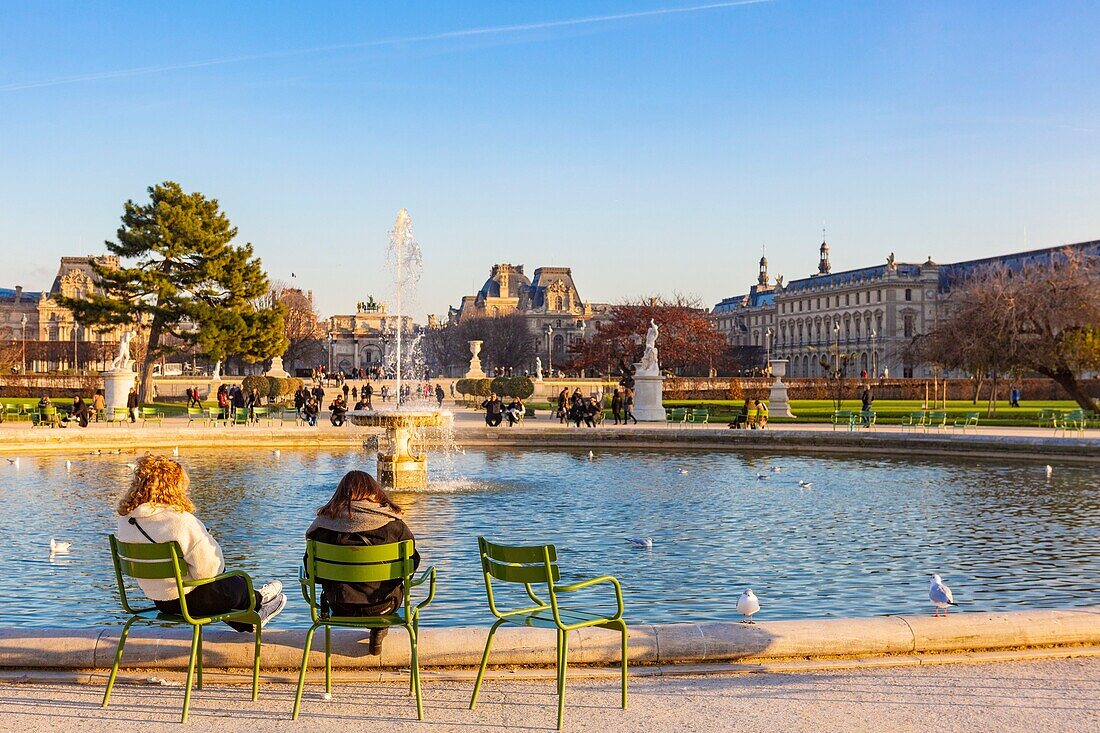 France, Paris, Tuileries garden in Winter, the Octogonal basin