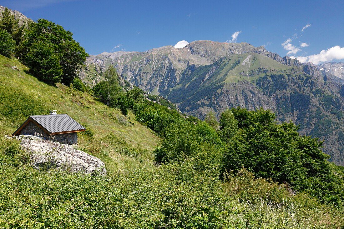 Frankreich, Isere, Valbonnais, Belle Roche Hütte oberhalb des Dorfes