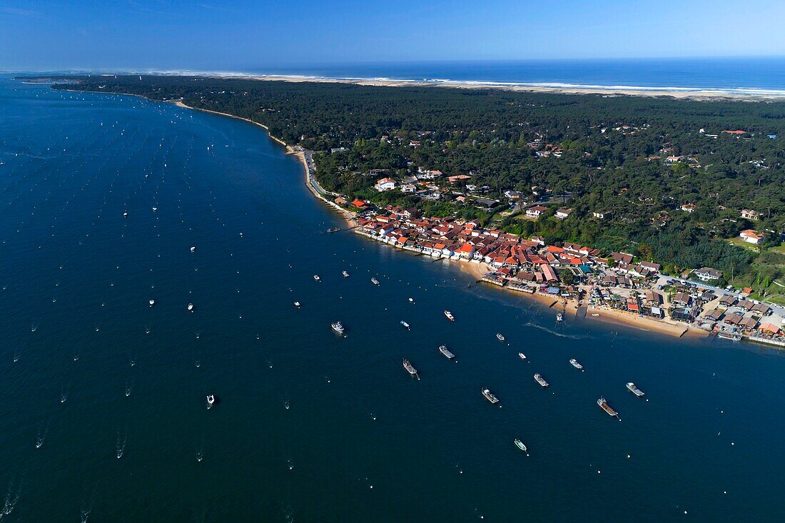 Frankreich, Gironde, Bassin d'Arcachon, lege-cap-ferret, Dorf Herbe (Luftaufnahme)