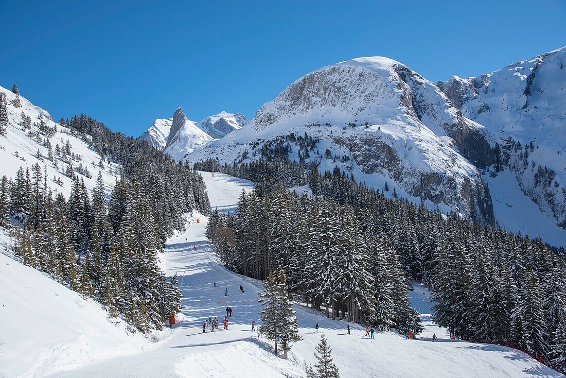 Frankreich, Savoie, Massif de la Vanoise, Pralognan La Vanoise, Nationalpark, im Skigebiet, die Hänge des Fontanettes-Tals