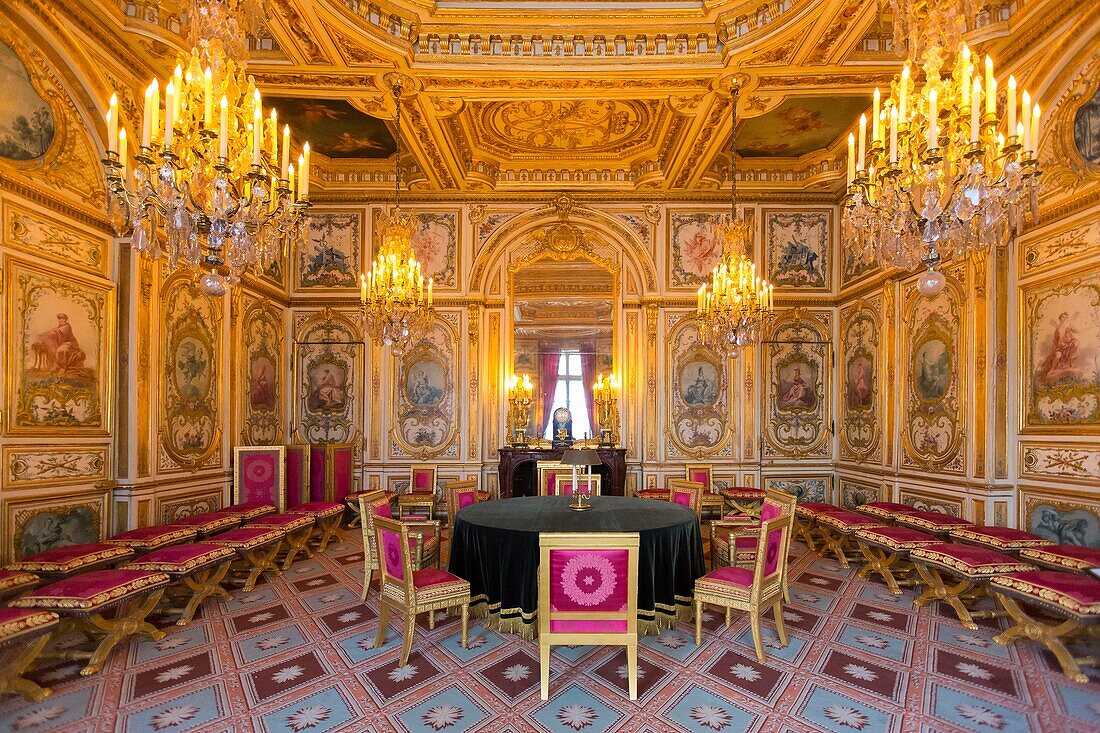 Frankreich, Seine et Marne, Fontainebleau, das zum UNESCO-Weltkulturerbe gehörende Königsschloss Fontainebleau, der Salle du Conseil (der Kabinettssaal)