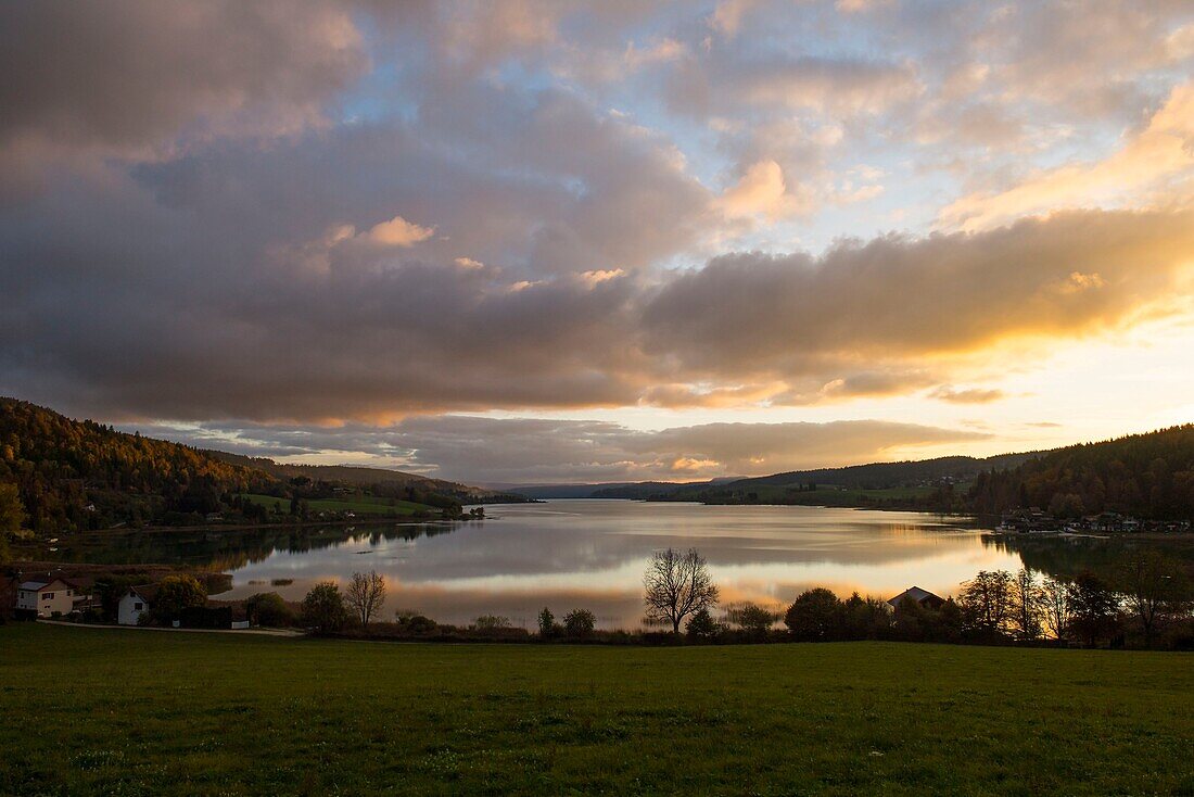 France, Doubs, Malbuisson, the lake of saint Point at sunset