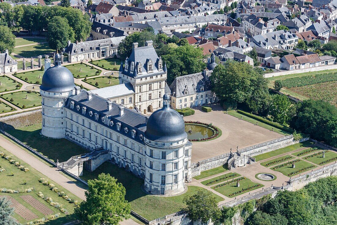 Frankreich, Indre, Valencay, das Schloss (Luftaufnahme)