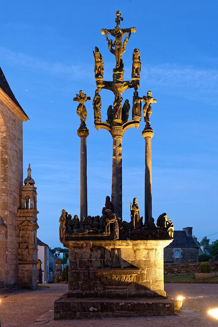 France, Finistere, stop on the Way of St James, St Thegonnec, parish enclosure, the church and the calvary