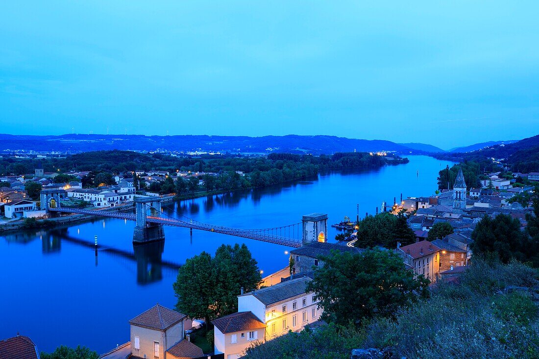 France, Ardeche, Andance, bridge Andance (nineteenth) on the Rhone, Andancette in the background